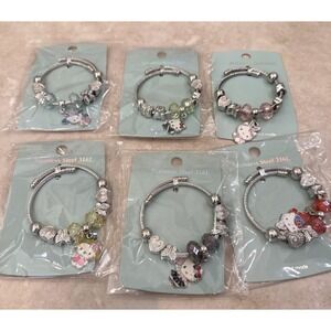 LOT of 6 NEW Hello Kitty Charm Fashion Jewelry‎ Bracelet Adjustable Bangle SS
